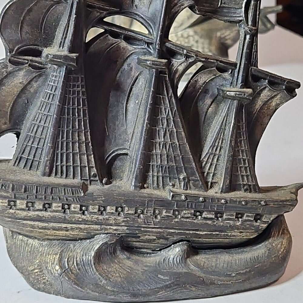 Old Ironsides Constitution 3 Mast Metal Bookends Set Of 2 1 Lb 8 Oz Each - Picture 15 of 16